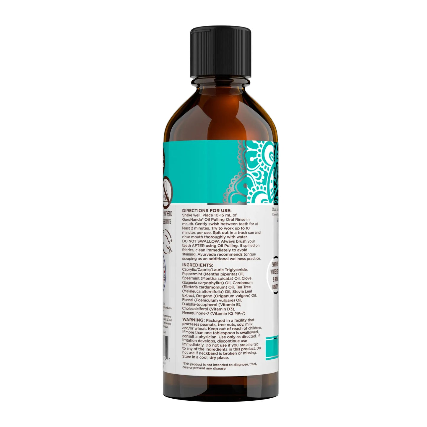 Gurunanda Farmed Mint Oil Pulling Mouthwash with 7 Essential Oils & 3 Vitamins, Promotes Fresh Breath & Happy Gums, Alcohol-Free, 8 Fl Oz