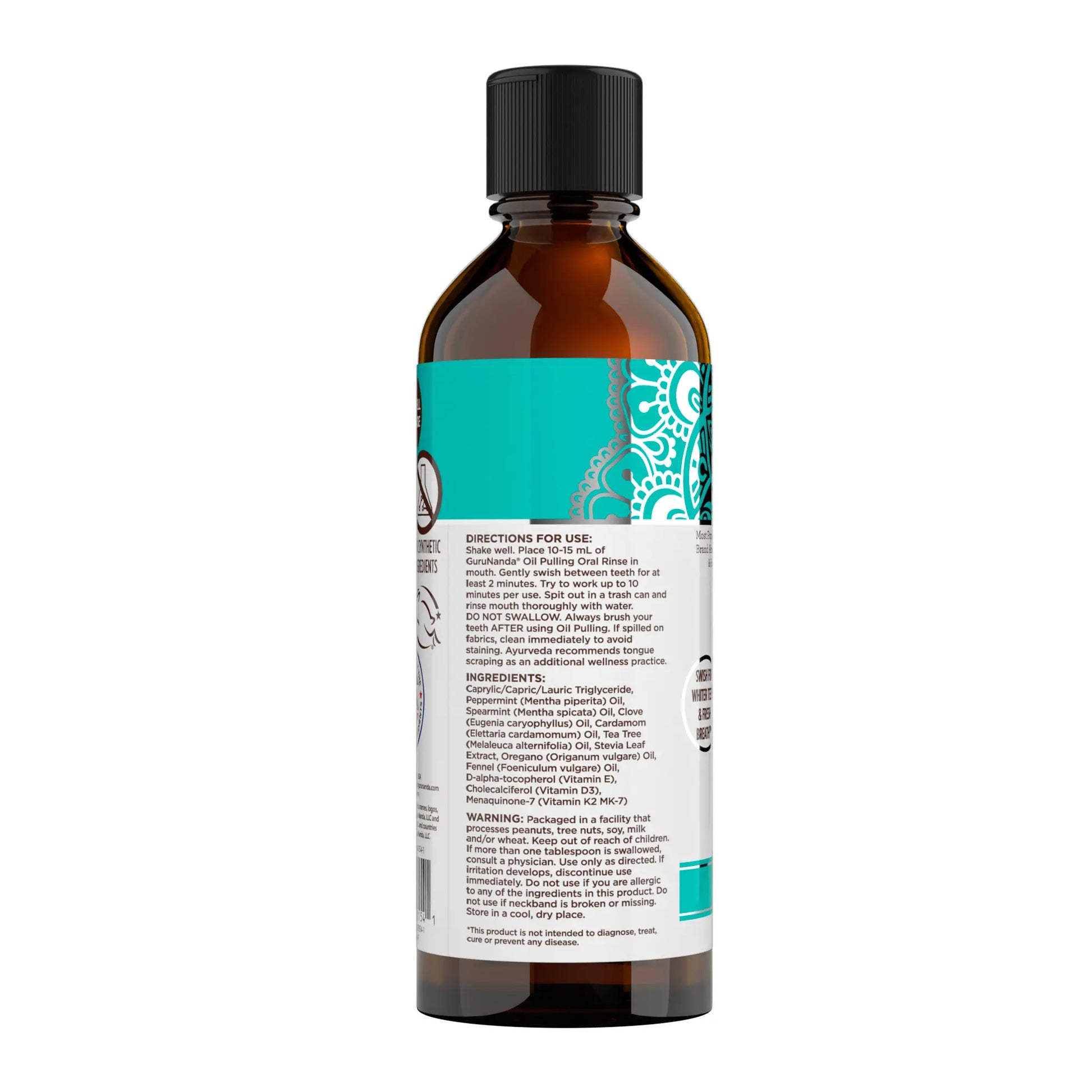 Gurunanda Farmed Mint Oil Pulling Mouthwash with 7 Essential Oils & 3 Vitamins, Promotes Fresh Breath & Happy Gums, Alcohol-Free, 8 Fl Oz
