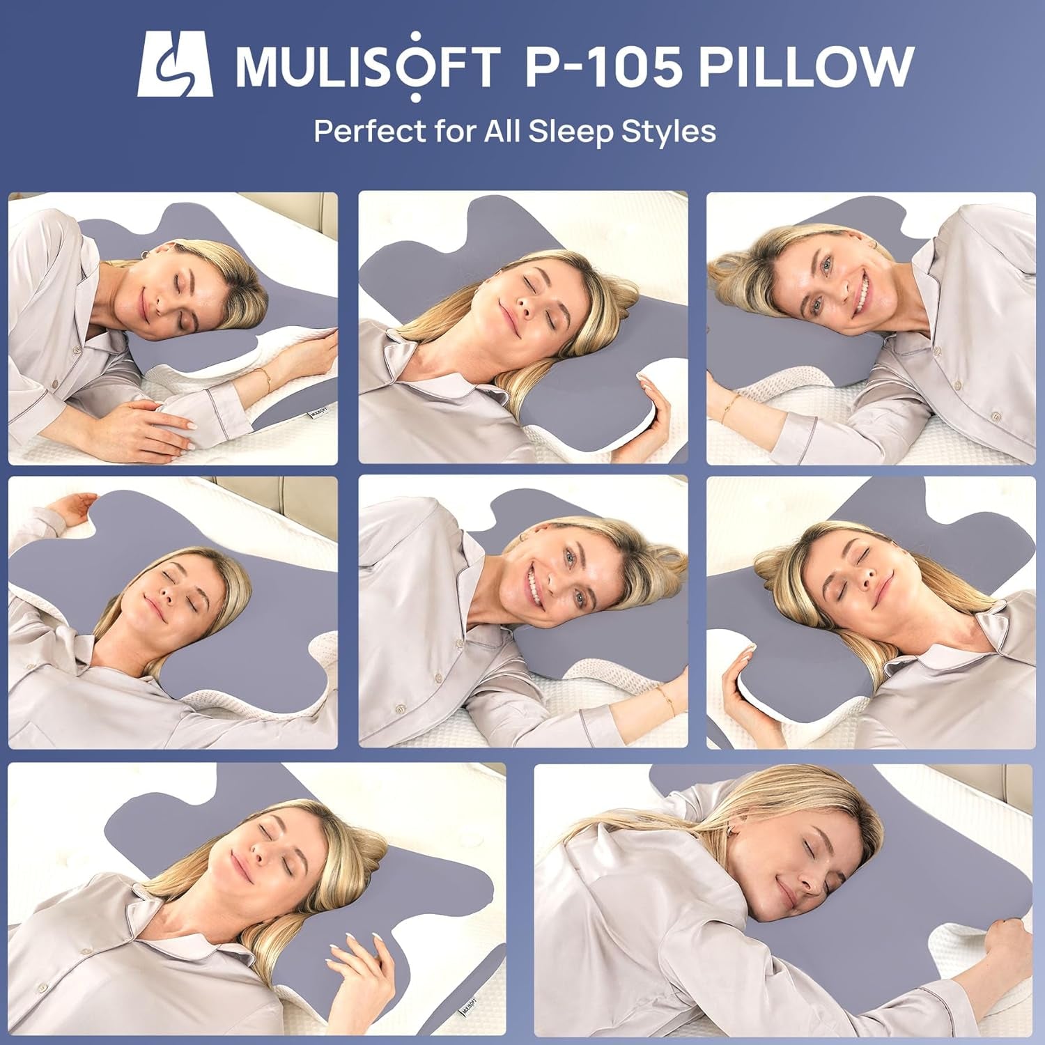 Memory Foam Pillow, Comfortable Pillow, Supportive Neck Pillow, Ergonomic Side Sleeper Pillow (BLUE)