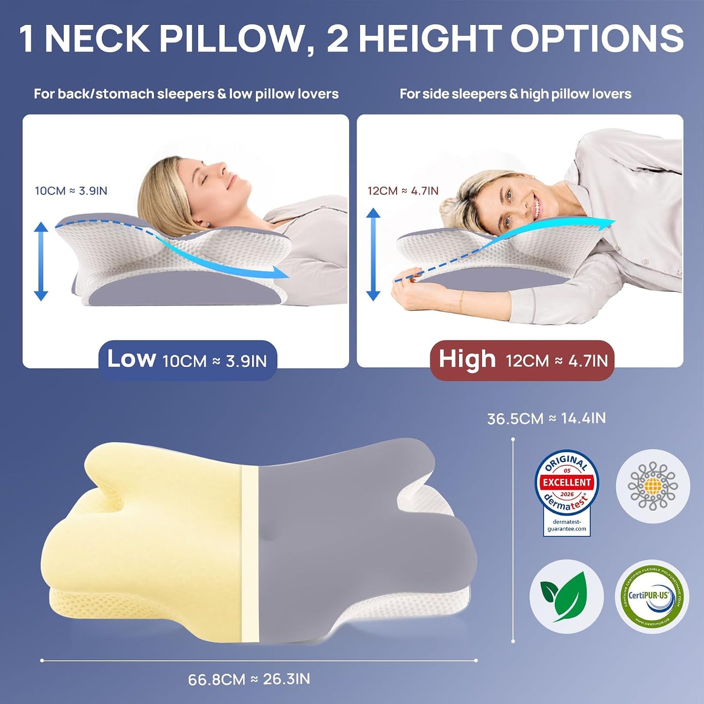 Memory Foam Pillow, Comfortable Pillow, Supportive Neck Pillow, Ergonomic Side Sleeper Pillow (BLUE)